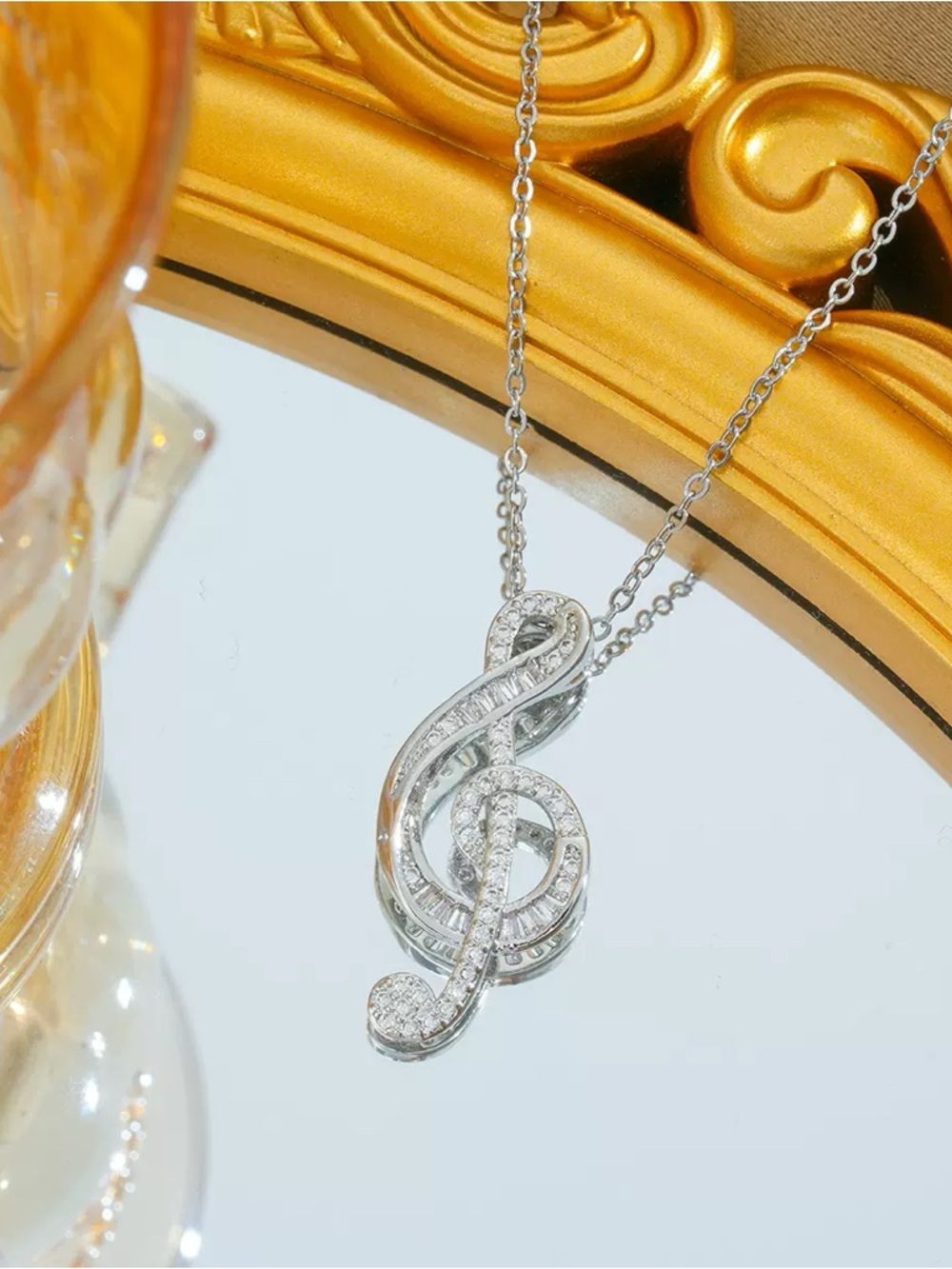 Anthropologie Silver-Tone Crystal Treble Clef Necklace